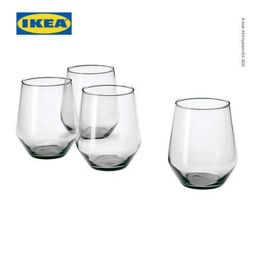 [EZO.0501680] IKEA IVRIG Gelas Kaca untuk Minum 45cl Abu-Abu Isi 4Pcs