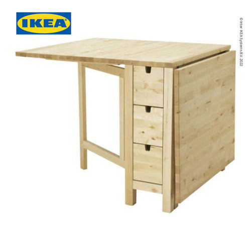 IKEA NORDEN Meja Lipat dengan Laci Bahan Kayu Birch
