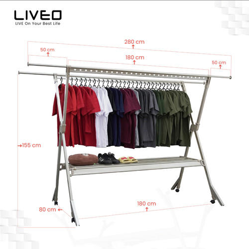 [EZO.6000005] Jemuran Lipat Lantai Baju Liveo LV-798L / Liveo Double Pole Telescopic