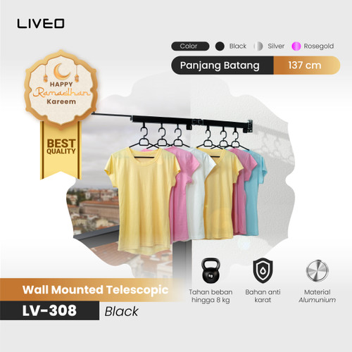 [EZO.6000007] Jemuran Dinding Baju Alumunium Liveo LV-308 / Jemuran Lipat Gantung Ex