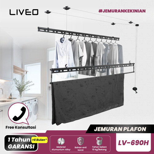 [EZO.6000027] Jemuran Lifting Baju Alumunium Liveo LV-690H / Jemuran Plafond