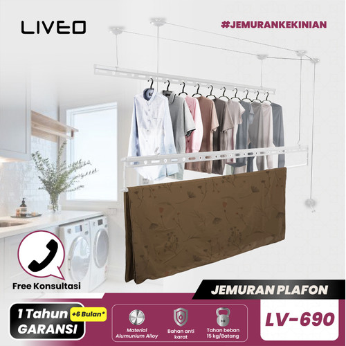 [EZO.6000083] Jemuran Lifting Baju Alumunium Liveo LV-690 / Jemuran Langit - langit