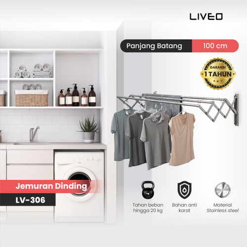 [EZO.6000086] Jemuran Dinding Baju Stainless Steel Liveo LV306 Jemuran Lipat Gantung
