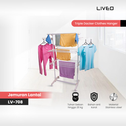 [EZO.6000045] Jemuran Lipat Lantai Baju Liveo LV-708 / Liveo Triple Decker Clothes