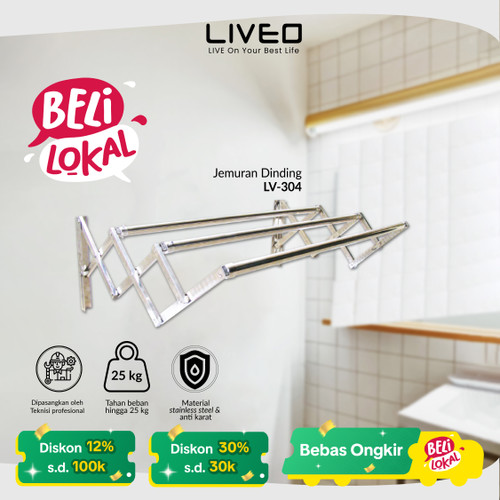[EZO.6000089] Jemuran Dinding 1m Stainless Steel ANTI KARAT LIVEO LV304