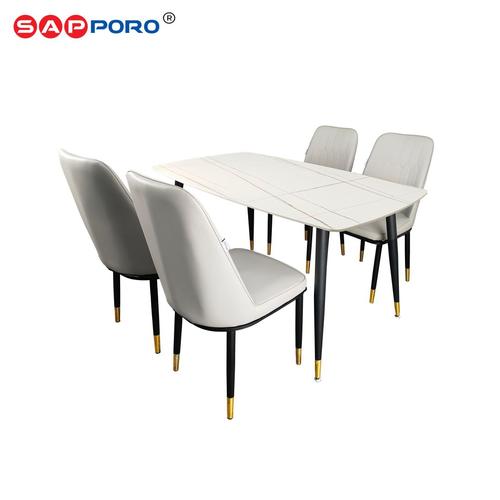 [EZO.6800236] SAPPORO LAULIA - Meja Makan Set Motif Marmer | Dining Set Rock Beam