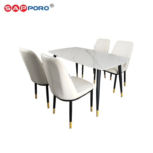 SAPPORO LAULIA - Meja Makan Set Motif Marmer | Dining Set Rock Beam