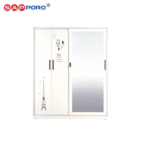 [EZO.6800247] SAPPORO POALINA - Lemari Pakaian Besi Sliding Door Cermin