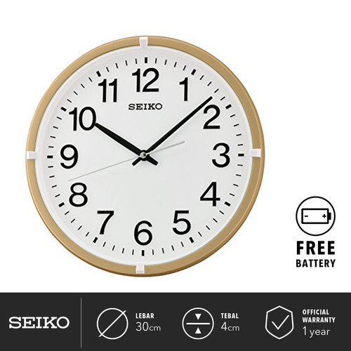 Jam Dinding Seiko Analog Bulat QXA652G Gold Color 30cm Original