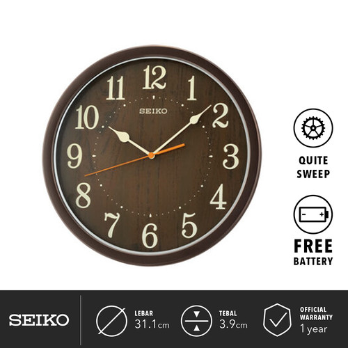 Jam Dinding Seiko Clock QXA718B 31.1cm Quiet sweep Brown Color Ori
