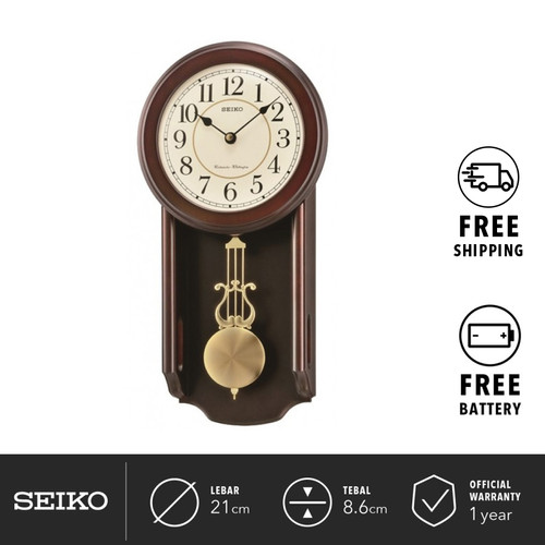 Jam Dinding Seiko Clock QXH063B 21cm Analog Brown Color Pendulum Ori
