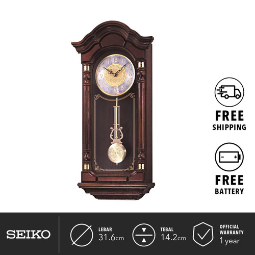 Jam Dinding Seiko Clock QXH004B 31.6cm Analog Brown Color Pendulum Ori