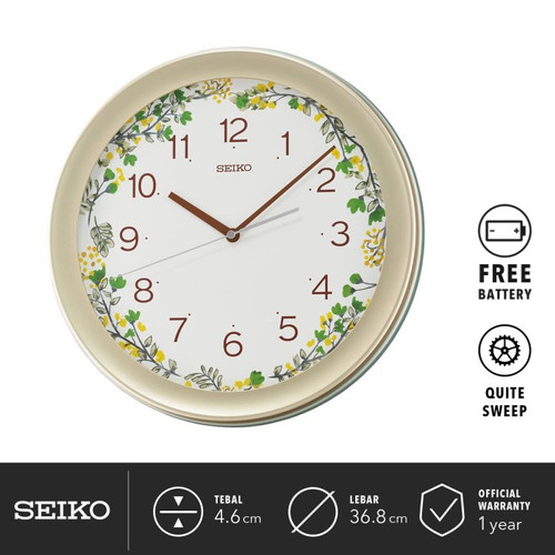 Jam Dinding Seiko Floral Decor QXA777M Metallic Gold 36.8cm Original