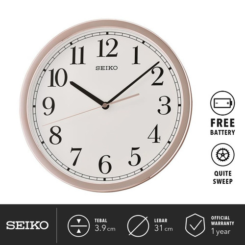 Jam Dinding Seiko QXA730P Detik Senyap Sweep Rose Gold 31cm Original