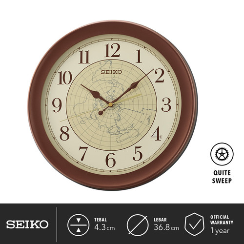 Jam Dinding Seiko QXA709B World Map Metallic Brown Color 36.8cm Original