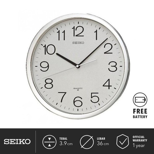 Jam Dinding Seiko Analog QXA020S Silver Color White Dial 36cm Original