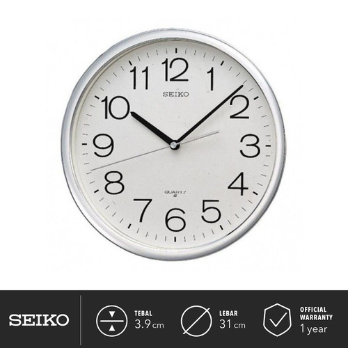 Jam Dinding Seiko Analog QXA014S Silver Color White Dial 31cm Original