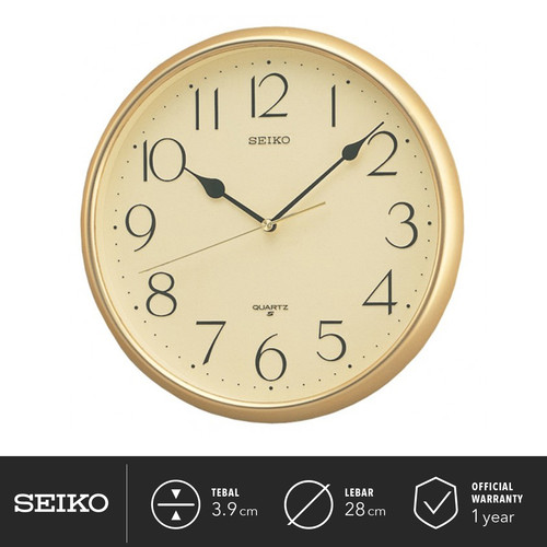 Jam Dinding Seiko Analog QXA001G Gold Color Dial 28cm Original