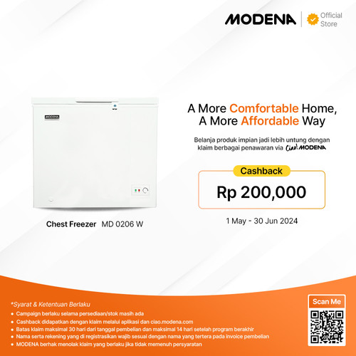[EZO.3400515] MODENA Freezer - MD 0206 W (Kapasitas 205 Liter)