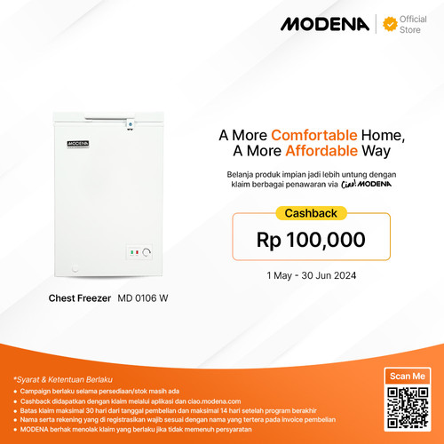 [EZO.3400529] MODENA Chest Freezer - MD 0106 W ( Kapasitas 105 Liter)