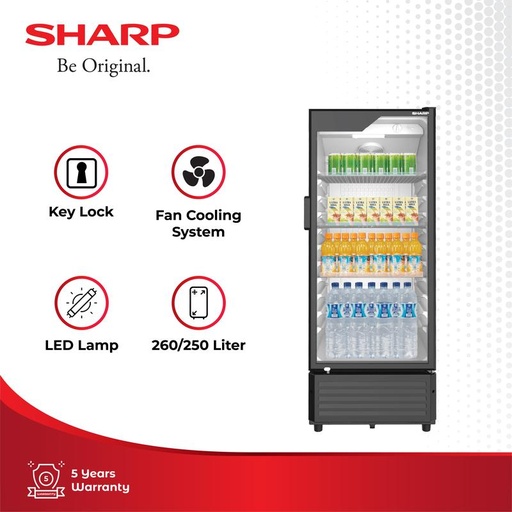 [EZO.3700246] Sharp Showcase Display Cooler SCH-250FS Black 260L