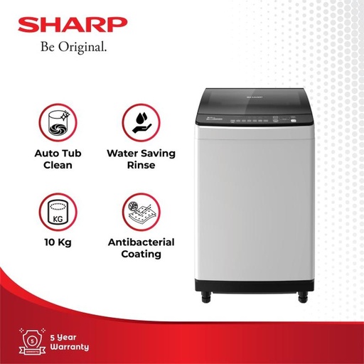[EZO.3700277] Sharp Mesin Cuci 1 Tabung ES-M1000T-GG Light Grey 10Kg