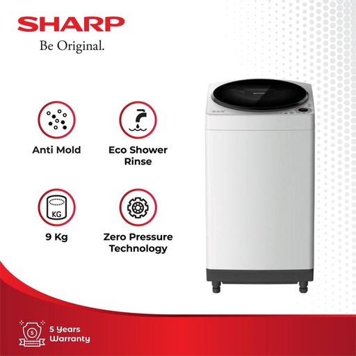 [EZO.3700315] Sharp Mesin Cuci 1 Tabung ES-M909T-GG White 9Kg