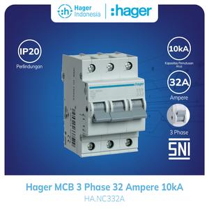 [EZM.7600045] Hager MCB 32a 32 Ampere 3 Phase 3P 3 Pole 32 Amper 10kA NC332A