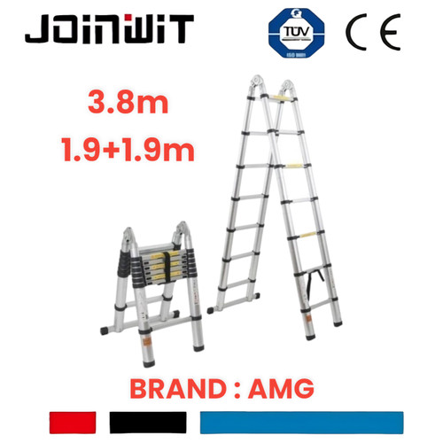 [EZM.4300264] Tangga Lipat Aluminium Teleskopik 1.9+1.9M 3.8 M Double 3.8m