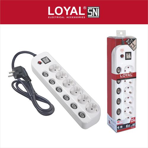 [EZM.7700050] Stop Kontak+Kabel 1.5M+Saklar INDIVIDUAL dan PUSAT 6 Lubang (LY-256)