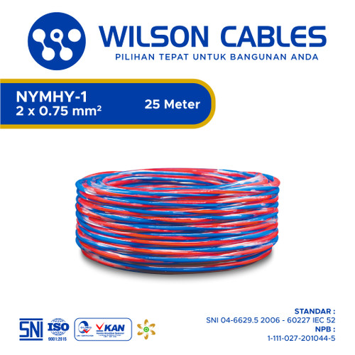 [EZM.7900553] NYMHY-1 2x0.75 mm2 25 Meter Merah-Biru - Kabel Listrik Tembaga Wilson
