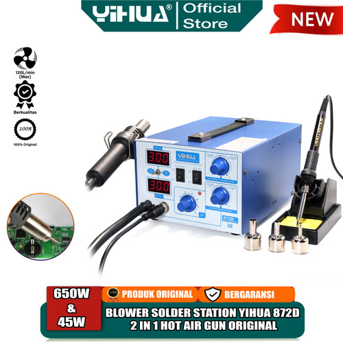 [EZM.4400203] Yihua 872D Blower Solder Uap Hot Air Gun 2 IN 1 Soldering Station ORI