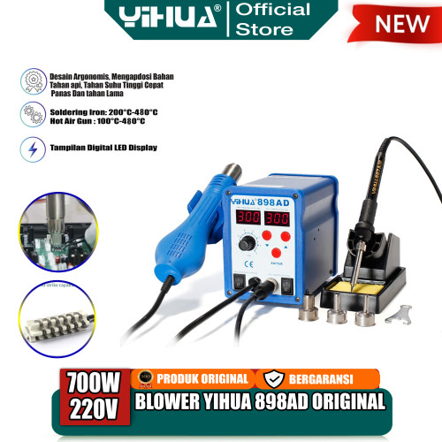 [EZM.4400107] Yihua 898AD Blower Soler Uap Station Digital 2 IN 1 Hot Air Soldering