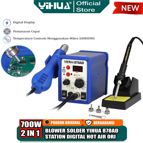 [EZM.4400118] Yihua 878AD Blower Solder Uap 2 IN 1 Hot Air Gun Soldering Station ORI