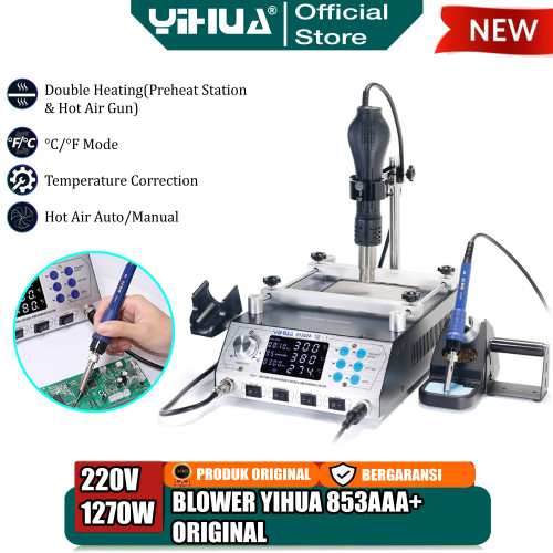 [EZM.4400128] Yihua 853AAA+ Blower Solder Uap 3 IN1 Preheating Soldering Station ORI