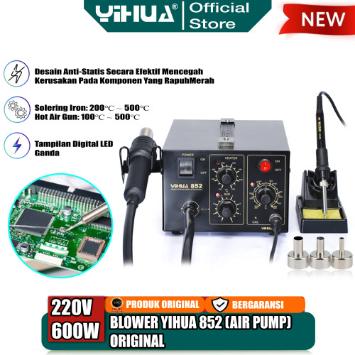 [EZM.4400277] Yihua 852 Blower Solder Uap Analog 2 IN1 Soldering Station Hot Air ORI