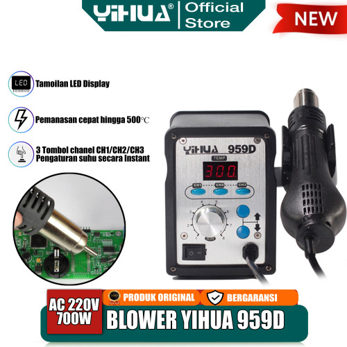 [EZM.4400163] Yihua 959D Blower Solder Uap Hot Air Gun SMD Rework Station Digital OR