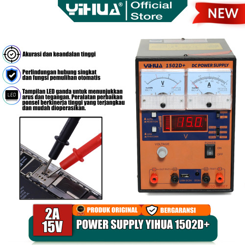 [EZM.4400164] Yihua 1502D+ Power Supply Digital Analog 2A 15V + Kabel 2 Amper ORI