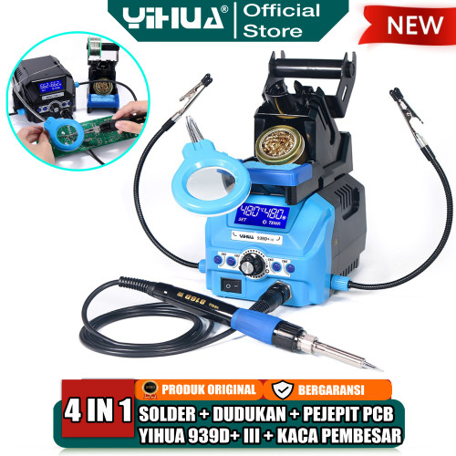 [EZM.4400188] YIHUA 939D+ III Robot Solder Station 4 IN 1 Kaca Pembesar LED Penjepit