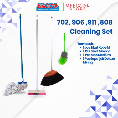[EZM.8000024] Cleaning Set- Sapu Ijuk Miring+Sikat Kobe M+Mop Medium+Sikat WC Mikado