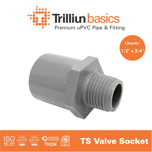 [EZM.4500054] Fitting Pipa uPVC Trilliunbasics TS Valve Socket - 1/2" x 3/4" Inch
