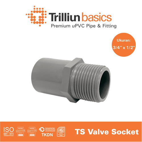 [EZM.4500055] Fitting Pipa uPVC Trilliunbasics TS Valve Socket - 3/4" x 1/2" Inch