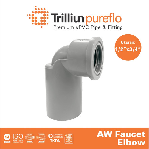 [EZM.4500018] Fitting Pipa uPVC Trilliunpureflo AW Faucet Elbow 1/2" x 3/4" Inch
