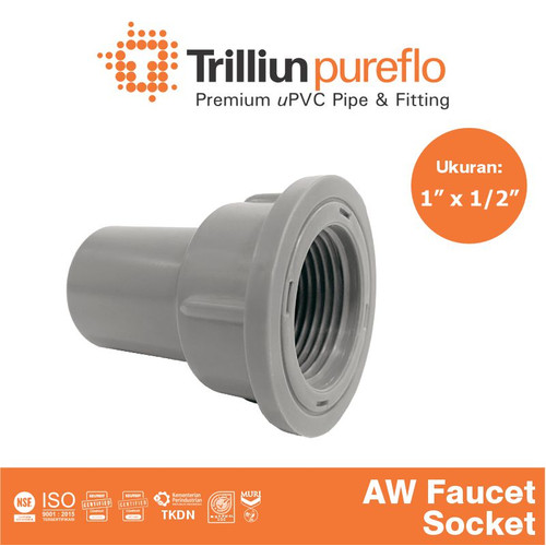 [EZM.4500311] Fitting Pipa uPVC Trilliunpureflo AW Faucet Socket 1" x 1/2" Inch