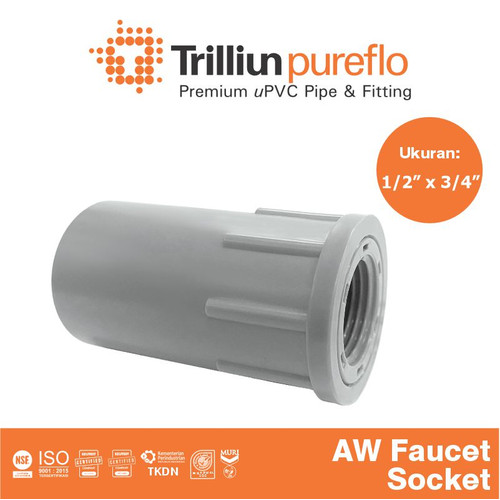 [EZM.4500005] Fitting Pipa uPVC Trilliunpureflo AW Faucet Socket 1/2" x 3/4" Inch