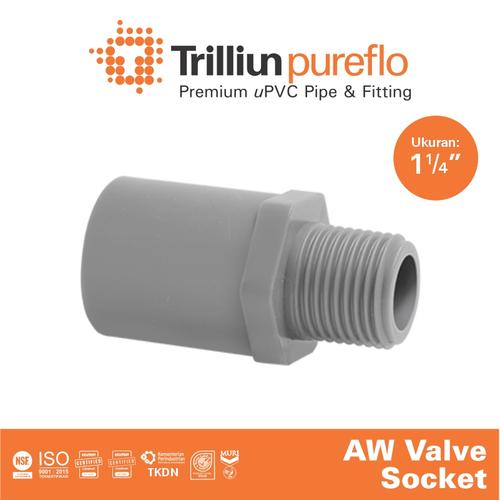 [EZM.4500224] Fitting Pipa uPVC Trilliunpureflo AW Valve Socket 1 1/4" Inch