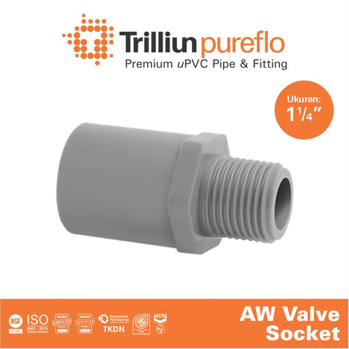 [EZM.4500224] Fitting Pipa uPVC Trilliunpureflo AW Valve Socket 1 1/4" Inch