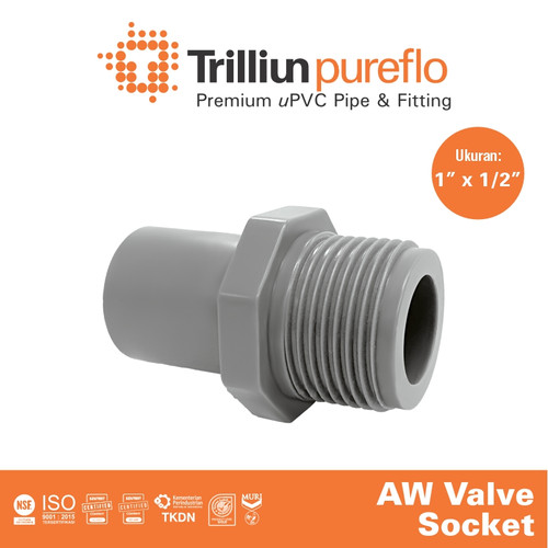 [EZM.4500069] Fitting Pipa uPVC Trilliunpureflo AW Valve Socket 1" x 1/2" Inch