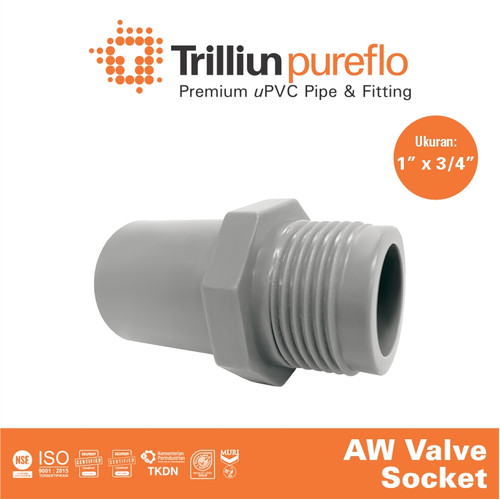 [EZM.4500068] Fitting Pipa uPVC Trilliunpureflo AW Valve Socket 1" x 3/4" Inch