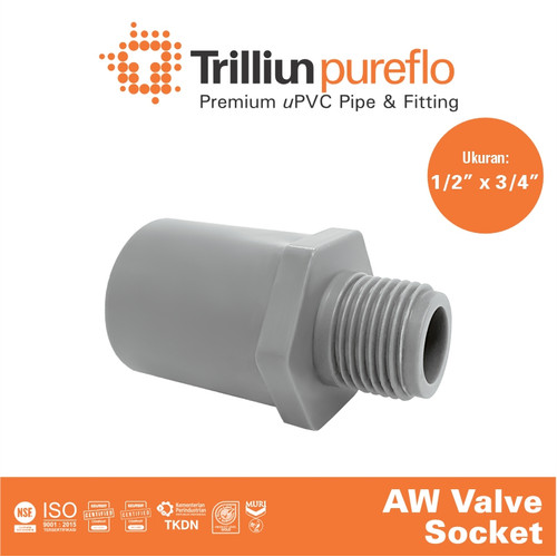 [EZM.4500070] Fitting Pipa uPVC Trilliunpureflo AW Valve Socket 1/2" x 3/4" Inch